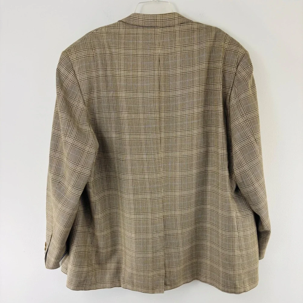 Vtg. Burberry London Rochester Mens 54 Big & Tall Wool‎ Silk Beige Plaid Blazer